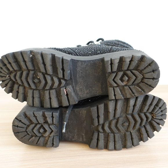 Steve Madden Shoes Leather 6 Boots Black Combat Chunky Lug Sole Studded Buzzer - Picture 12 of 16